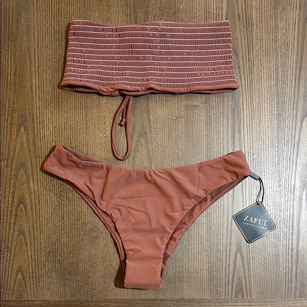 Zaful Ribbed Rose/Rust Bikini Set - Size 6 - NWT